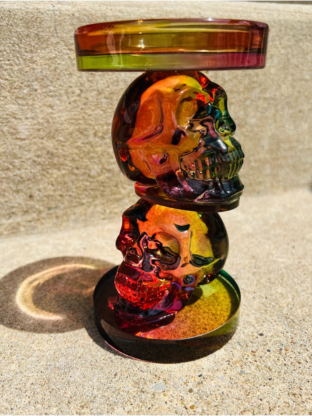 Christian Lacroix Multicolor Glass Double Skull Candle Holder